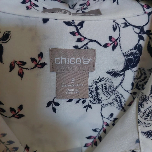 Chicos-3 Blouse No Iron Floral 3/4 sleeve Button Front Top Blouse Bohemian 16-18 - Picture 6 of 7
